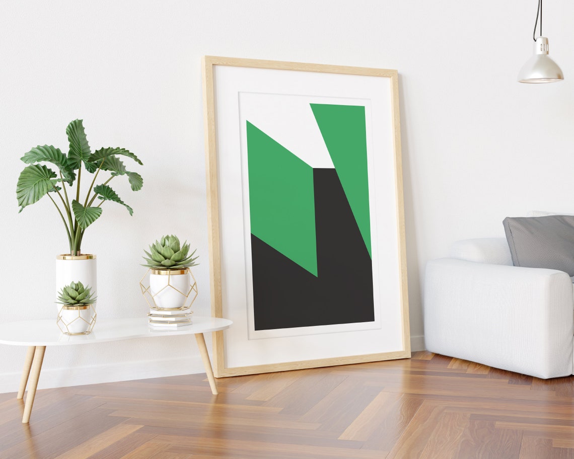 Green and Grey Geometric Industrial Cityscape Modern Art Poster - Image 3