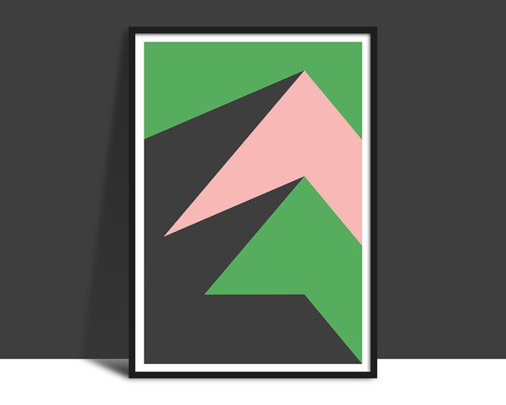 Instant Printable Green Pink Grey Architecture Abstract Wall Art Abstract Geometric Art Print Shape Illustration Bold Geometric
