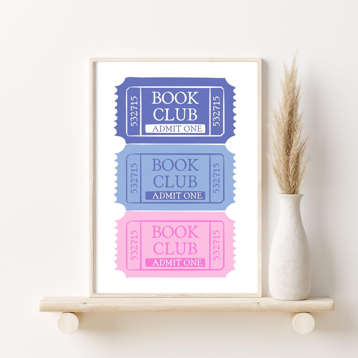 Book Club Admit One Tickets Blue Pink Bookish Decor Wall Poster