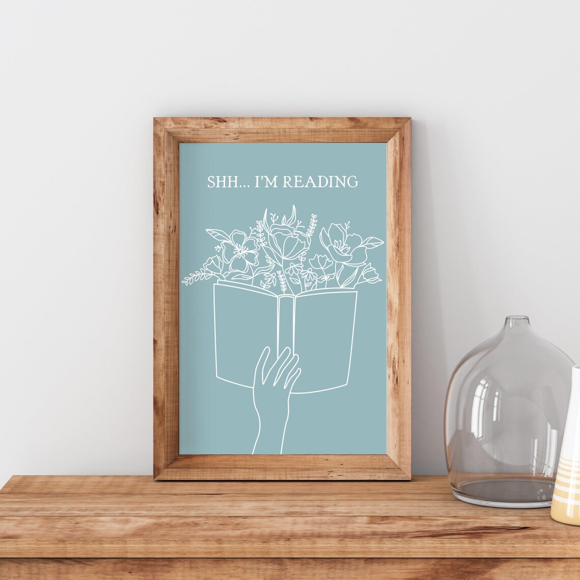 Shh I Am Reading Minimalist Floral Book Lover Decor Quote Poster - Image 3