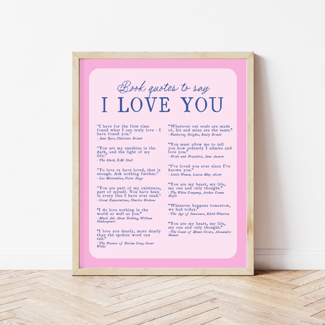 Book Quotes to Say I Love You Pink Classic Literature Poster - Image 3