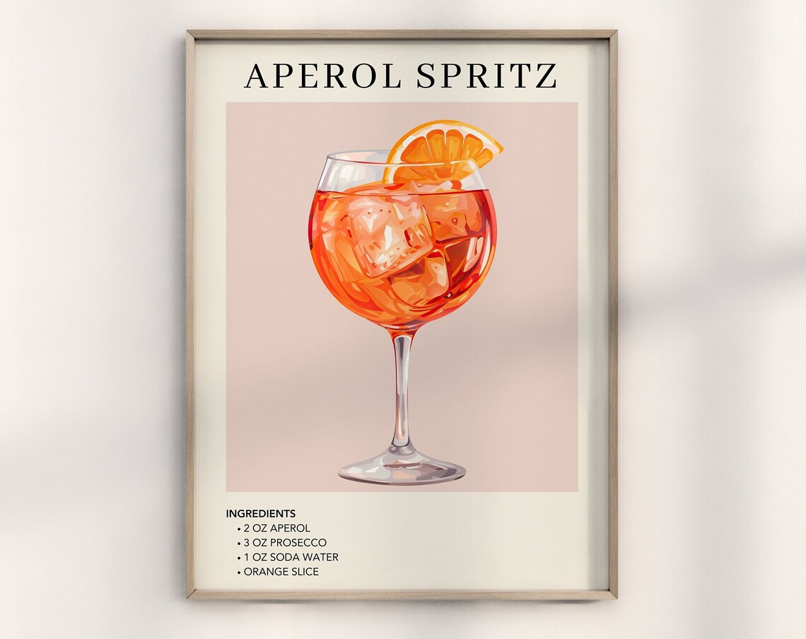 Aperol Spritz Cocktail Recipe Ingredients Cream Bar Cart Wall Art