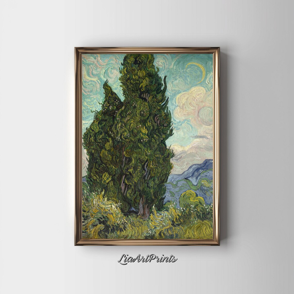 Van Gogh Cypress Trees, Impressionist Landscape - Image 2