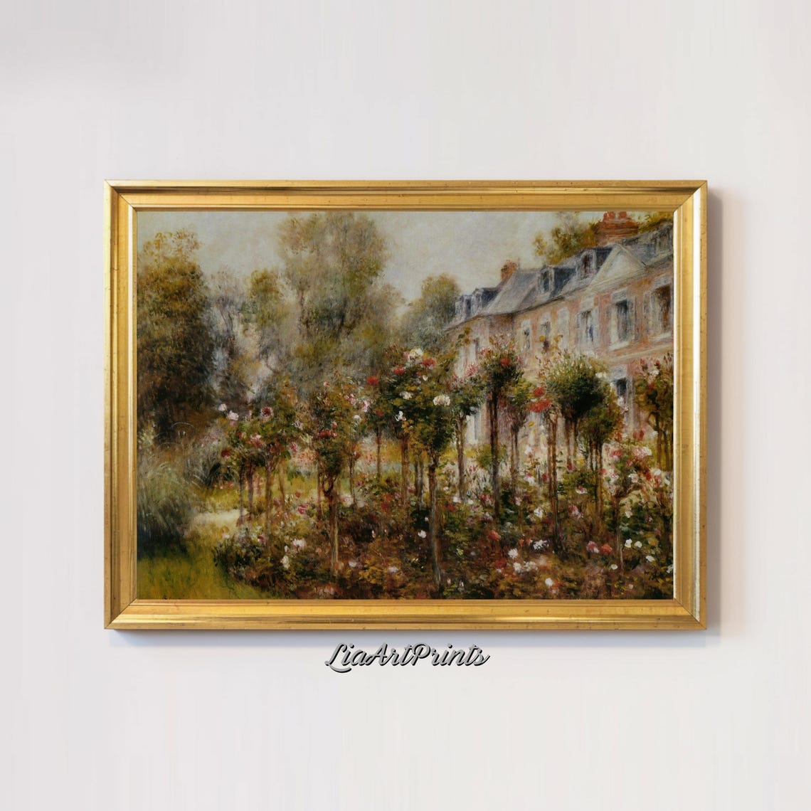 Impressionist Rose Garden Brick Cottage House Summer Bloom Poster - Image 3