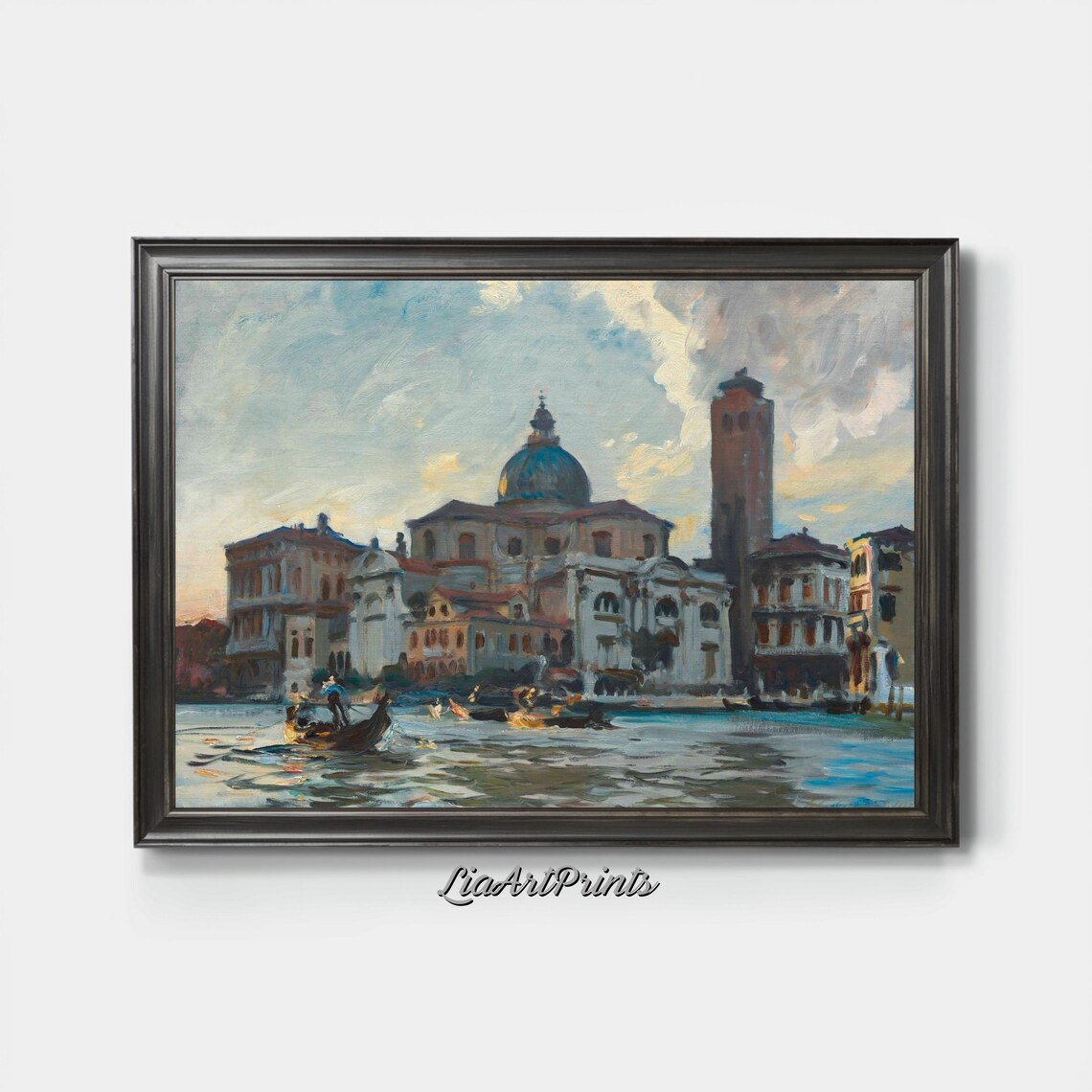 Venetian Grand Canal Church Campanile Gondola Boats Evening Poster - Image 3