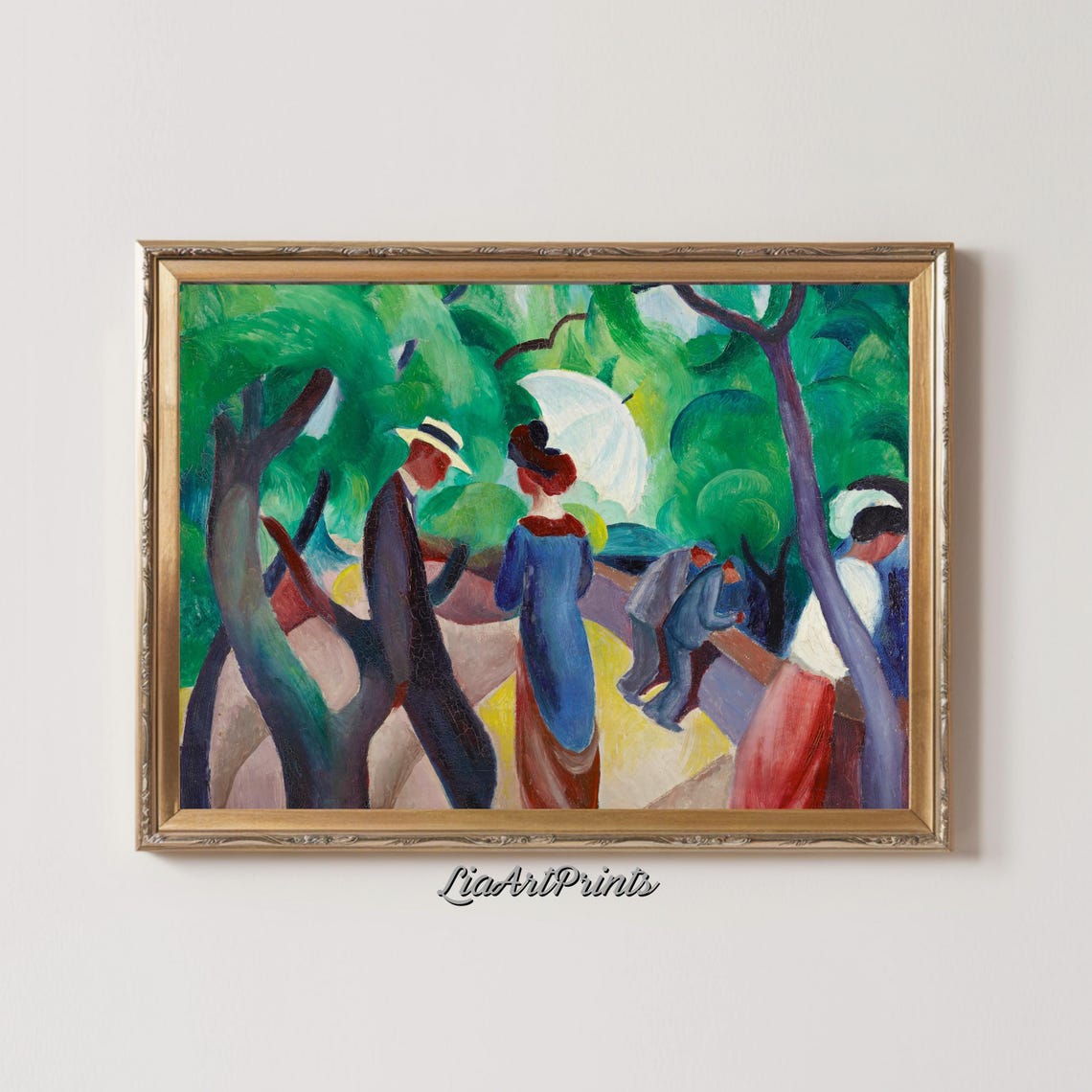 Vibrant Impressionist Stroll Through a Green Park Modernist Oil Print - Image 2