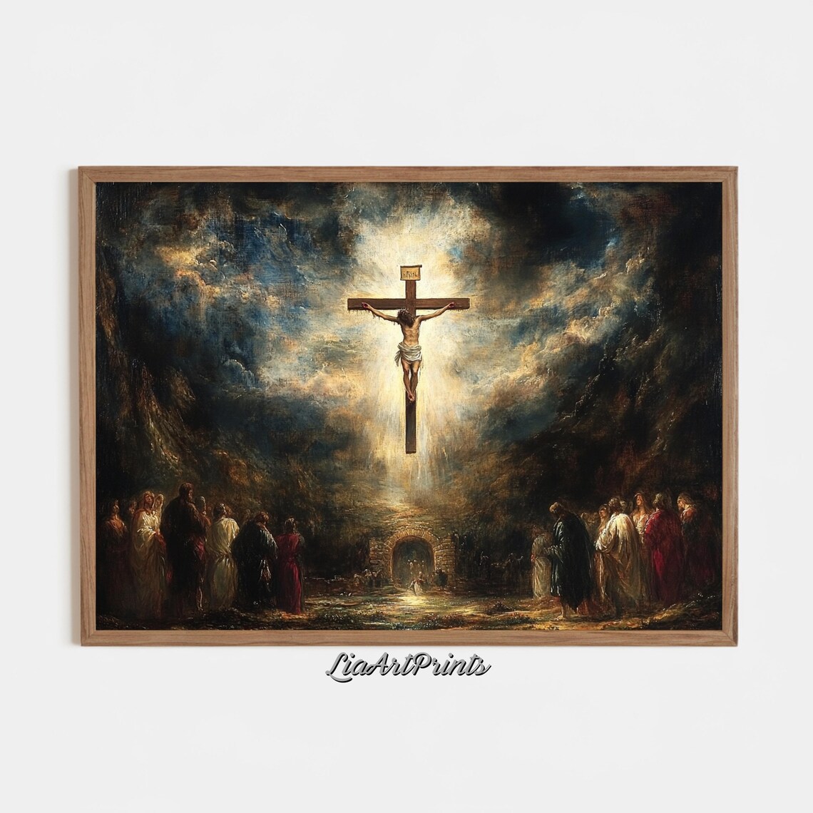 The Crucifixion Dramatic Cross Divine Light Mourners Religious Art Poster - Image 3