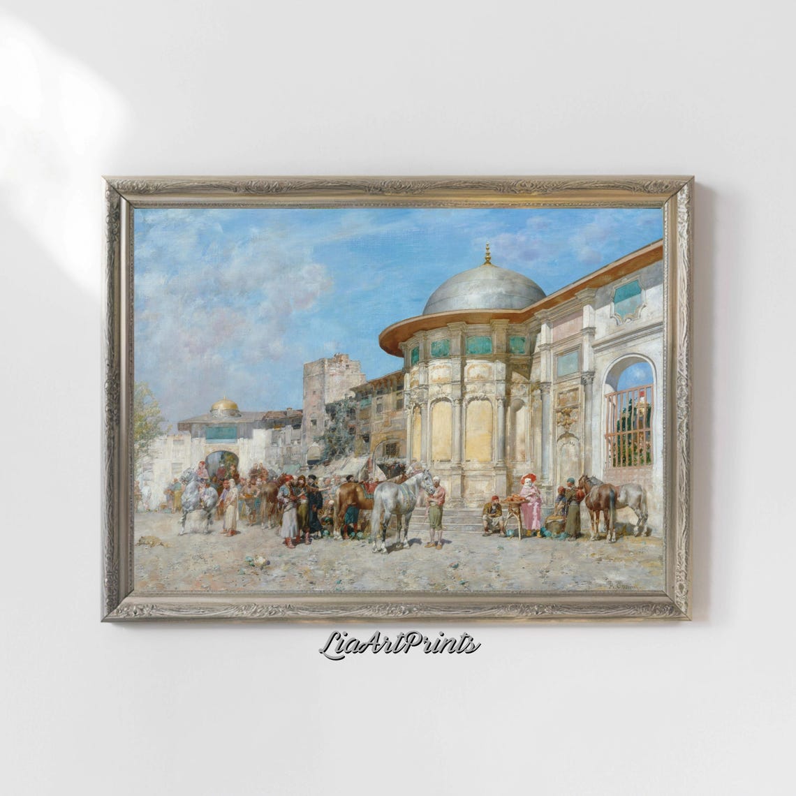 Orientalist Horse Market Bustling Crowd Before Domed Building Poster - Image 4