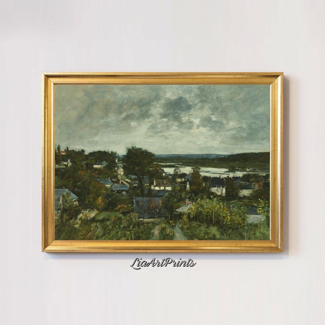 Tranquil Village Landscape, Rustic Countryside Art Print - Image 2
