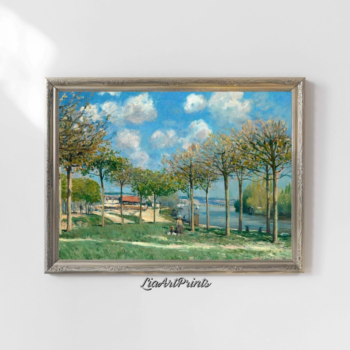 Sunny Riverside Stroll Impressionist Landscape - Image 5