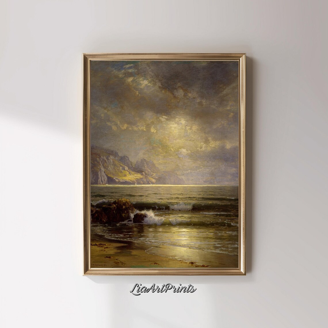 Moody Coastal Wall Art Dramatic Ocean Scene With Sunset Glow Vintage Seascape Print For Home Decor - Image 3