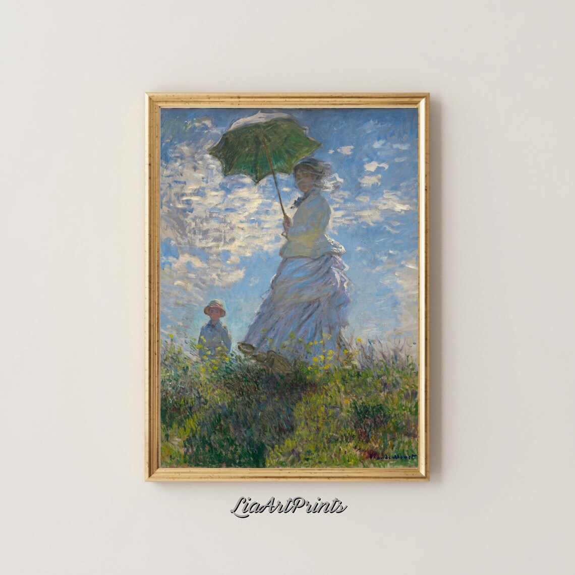 Claude Monet Woman with a Parasol Facing Left Green Umbrella Classic Poster - Image 5