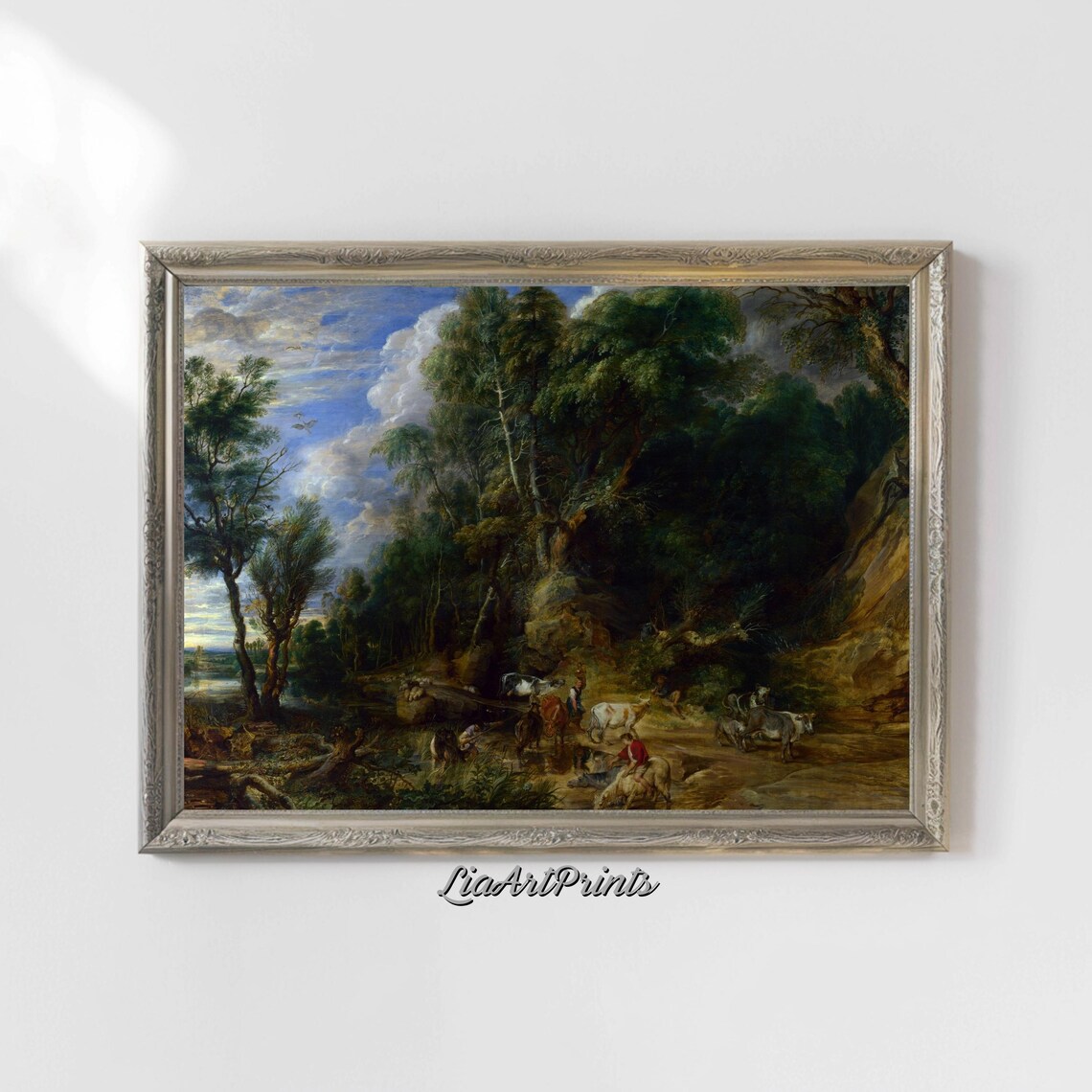 Rustic Forest Scene, Herding Cattle Pastoral Landscape - Image 5