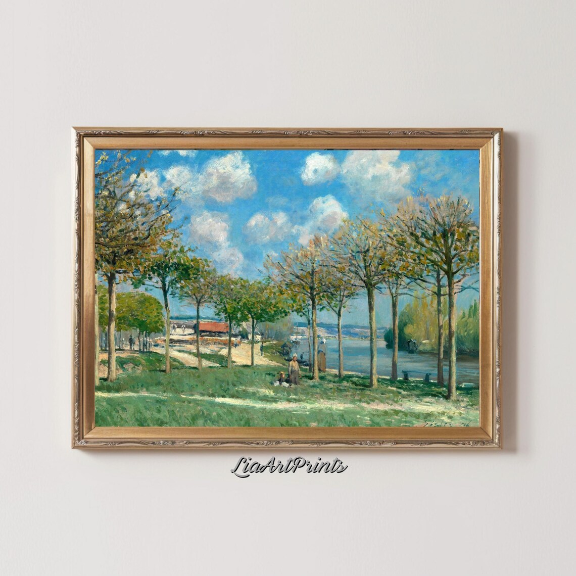 Sunny Riverside Stroll Impressionist Landscape - Image 2