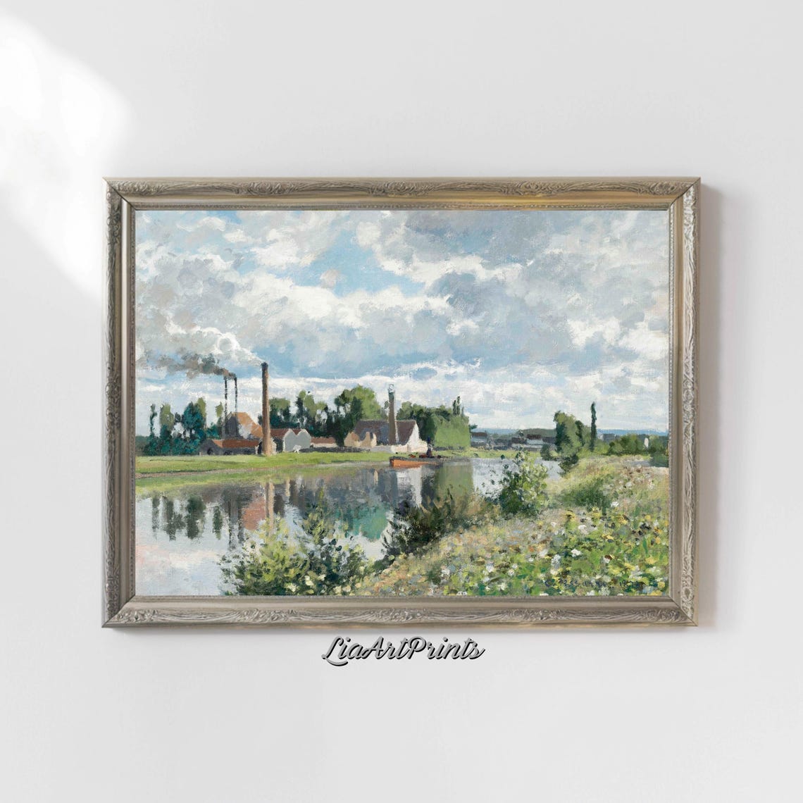 Impressionist River Landscape Factory By The Water Pastoral Industrial Scene Wall Art - Image 5