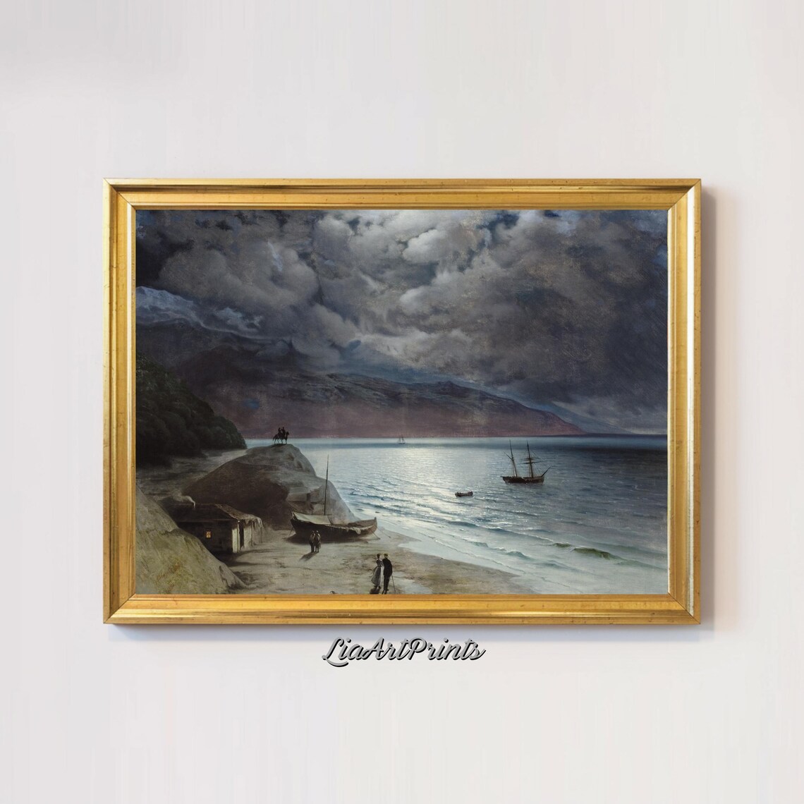 Moonlit Coastal Scene, Dramatic Nautical Seascape - Image 3