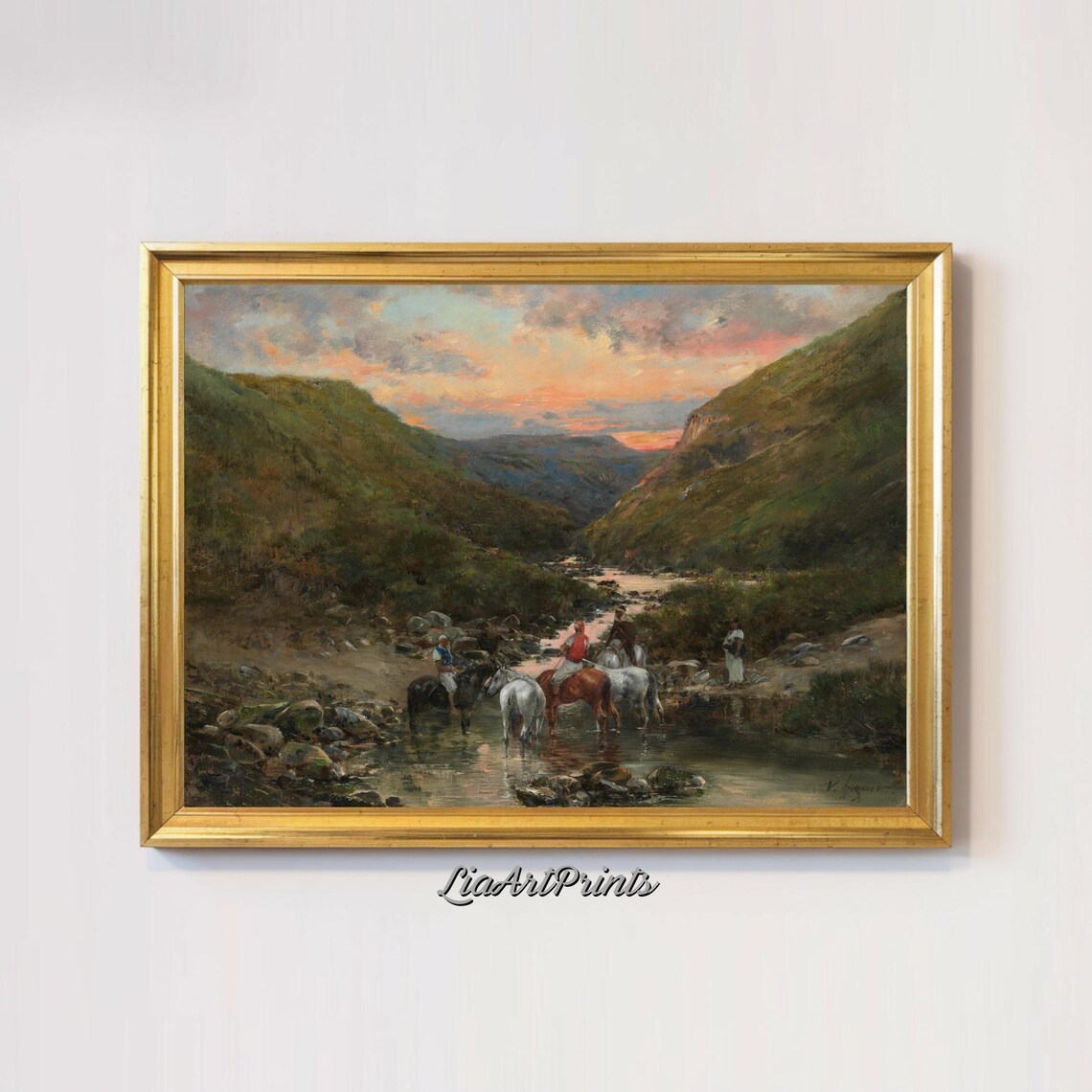 Riders In A Serene Valley Atmospheric Landscape Art Rustic Countryside Decor - Image 2