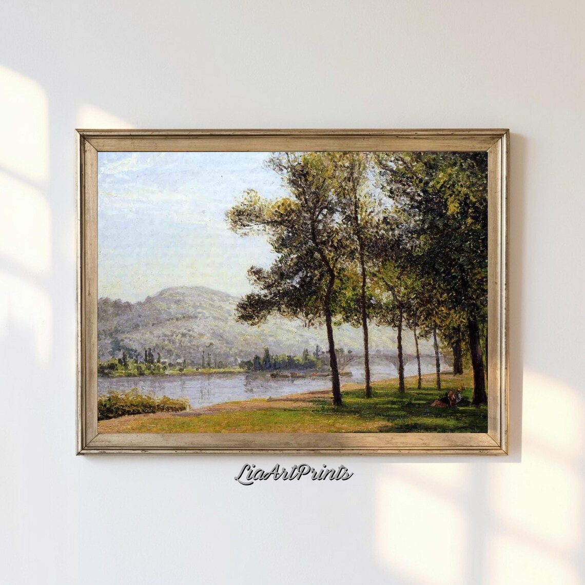 Serene Riverside Landscape, Impressionist Nature Art