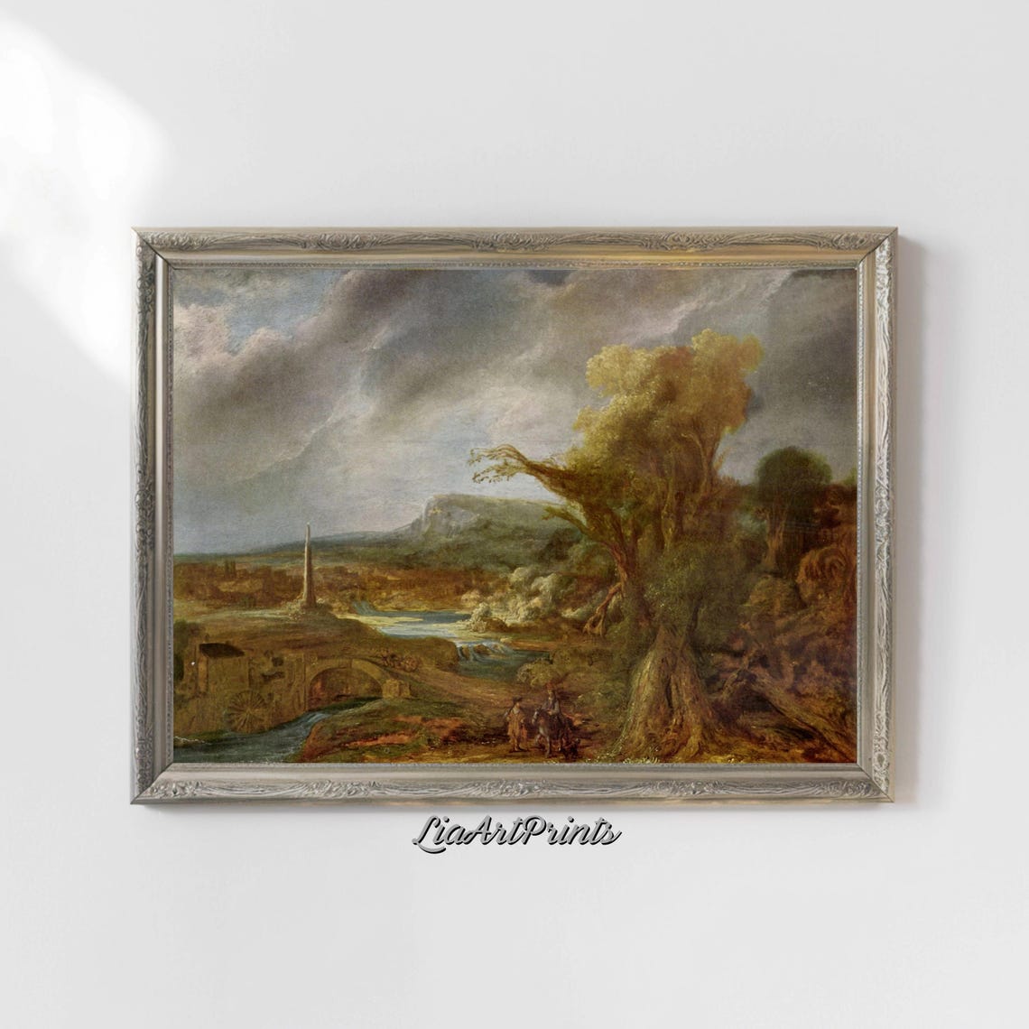 Baroque River Landscape Obelisk Stone Bridge Watermill Moody Poster - Image 4