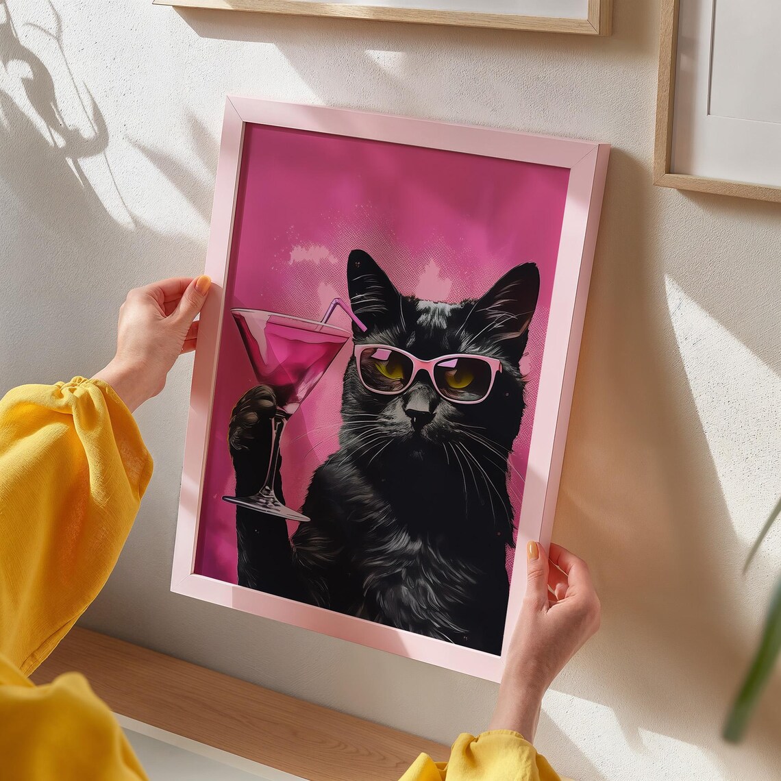 Black Cat Funny Cocktail Poster, Pink Eclectic Decor - Image 3