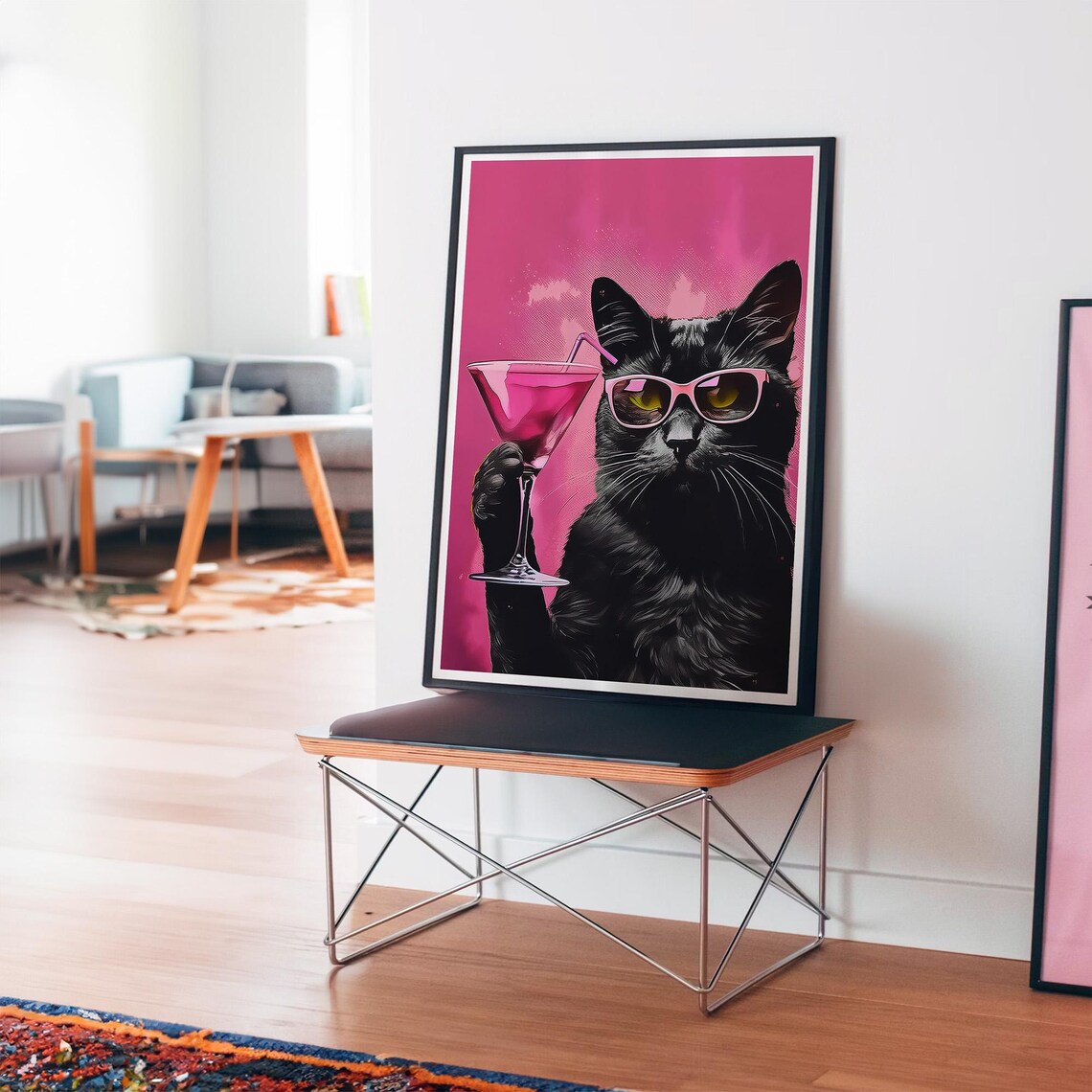 Black Cat Funny Cocktail Poster, Pink Eclectic Decor - Image 4