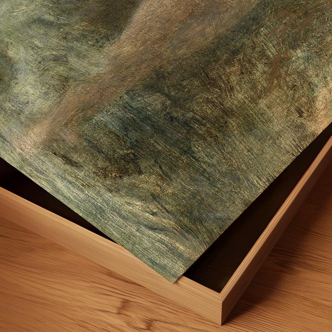 Green Tones Standing Nude Woman Impressionist Antique Painting Wall Art - Image 2