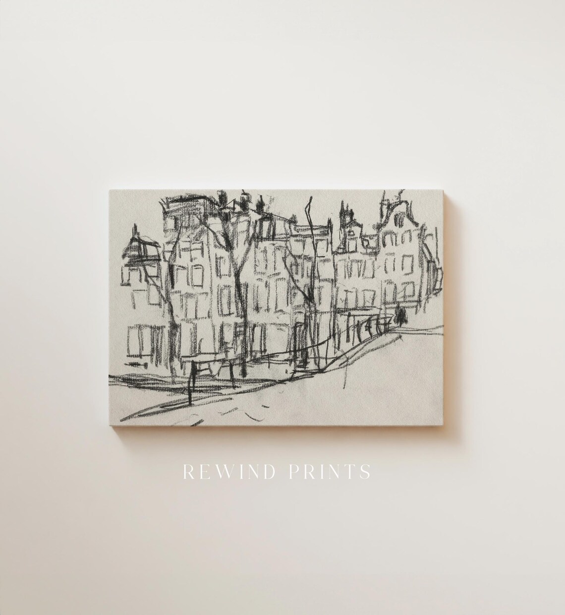 Vintage Black Charcoal City Landscape Art Print - Image 2