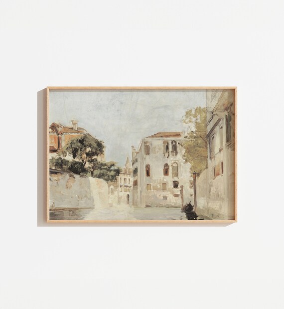 Vintage Watercolor City Landscape Art Print, Neutral