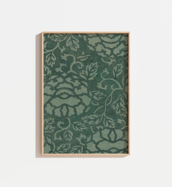 Vintage Green Floral Pattern, Cottage Style Art Print