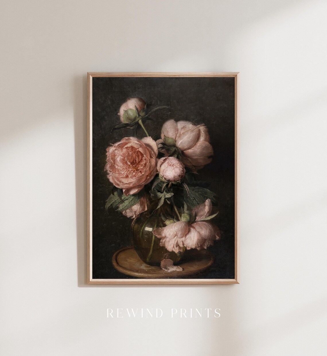 Vintage Floral Still Life Painting Pink Peonies Vase Antique Wall Art - Image 3