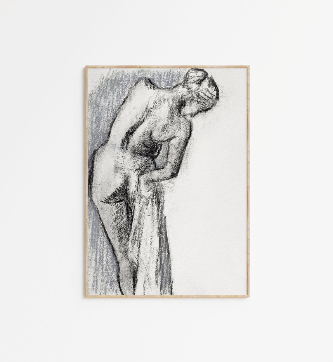 Antique Charcoal Sketch Standing Nude Woman Figure Study Poster