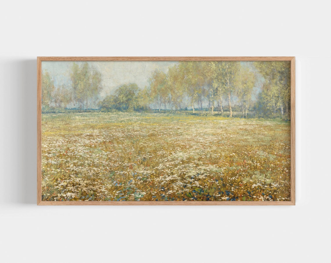 Golden Wildflower Meadow Vintage Impressionist Spring Field Poster