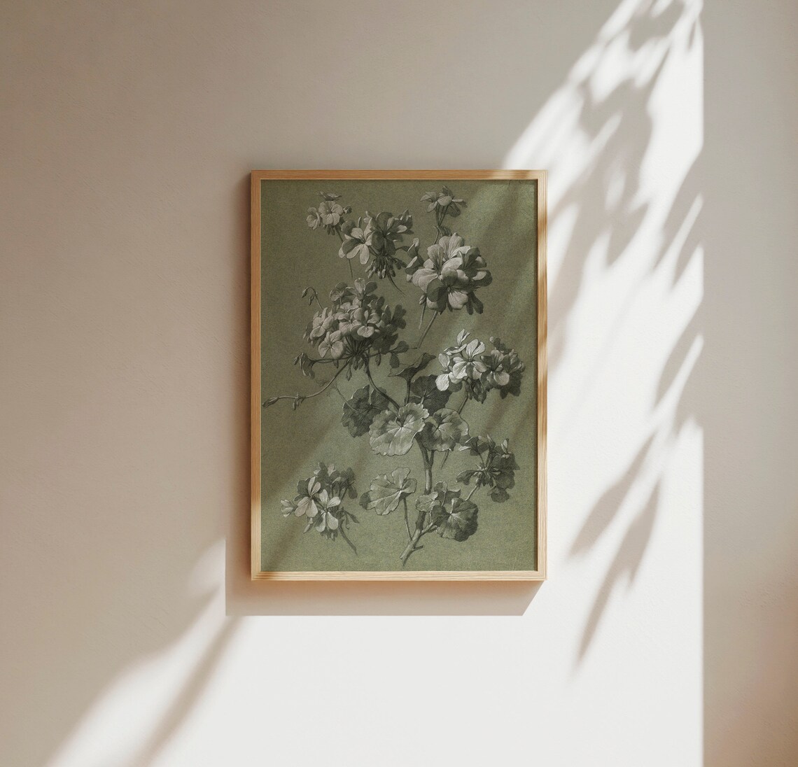 Vintage Olive Green Floral Botanical Leaf Branch Art - Image 2