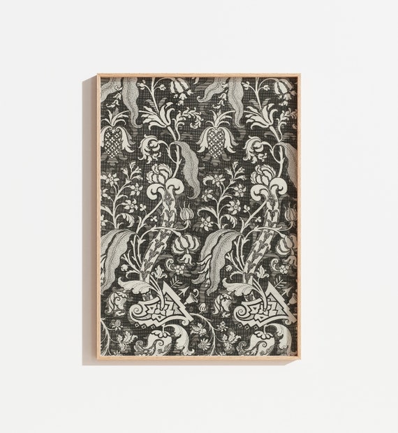 Vintage Black and White Floral Textile Print