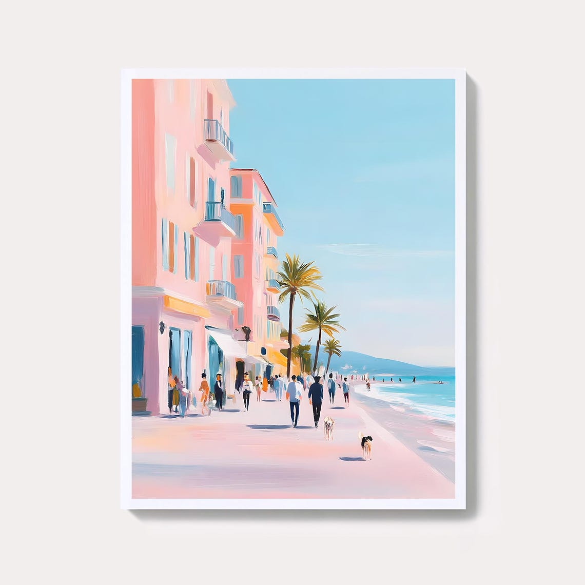 Pastel Promenade Walkers By The Sea Mediterranean Coast Poster