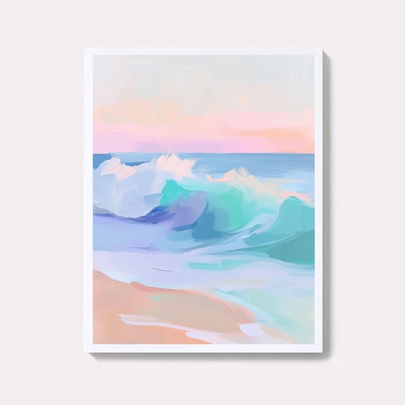 Dreamy Pastel Sunset Seascape with Soft Ocean Waves Wall Art