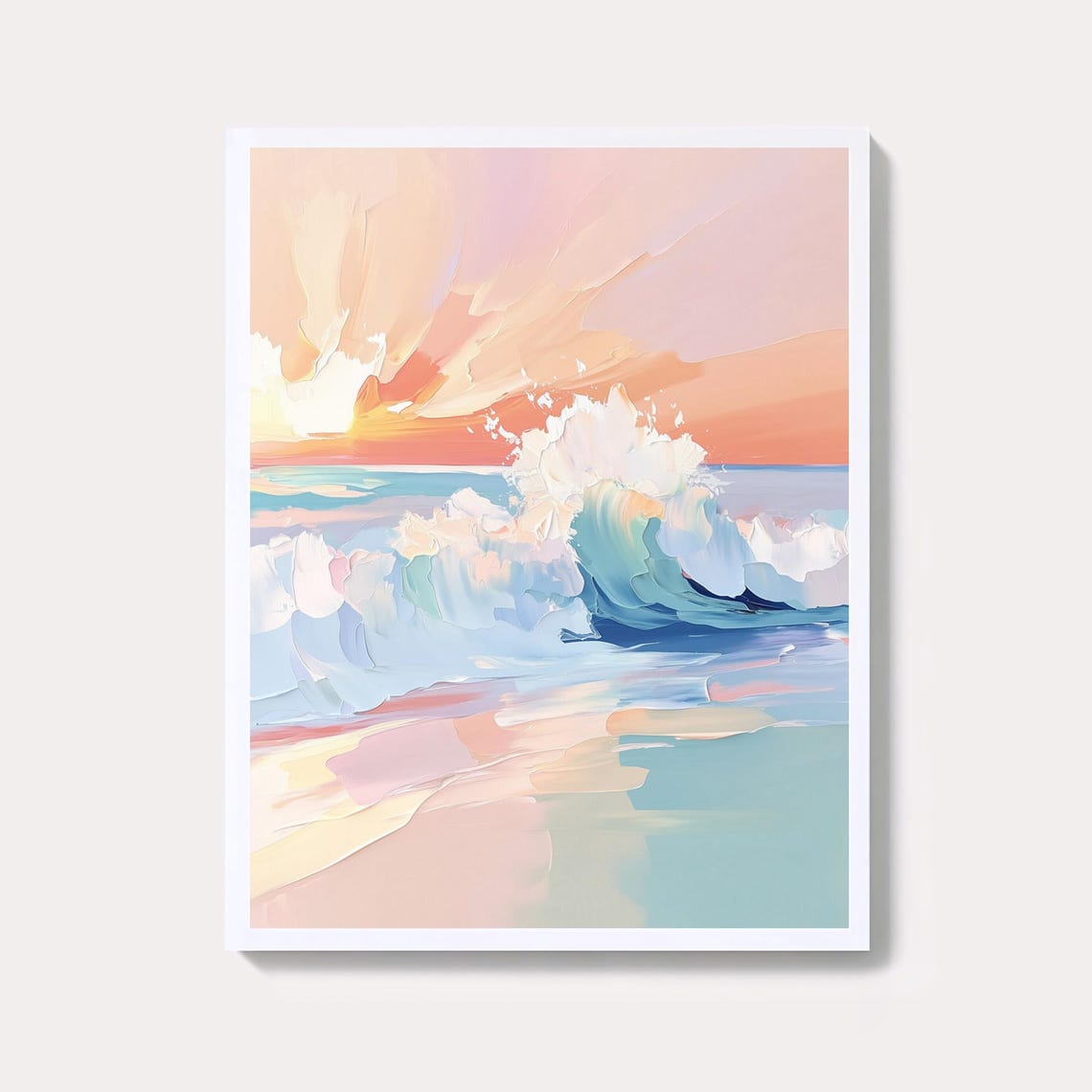 Pastel Ocean Waves Sunset Abstract Coastal Watercolor Art Poster