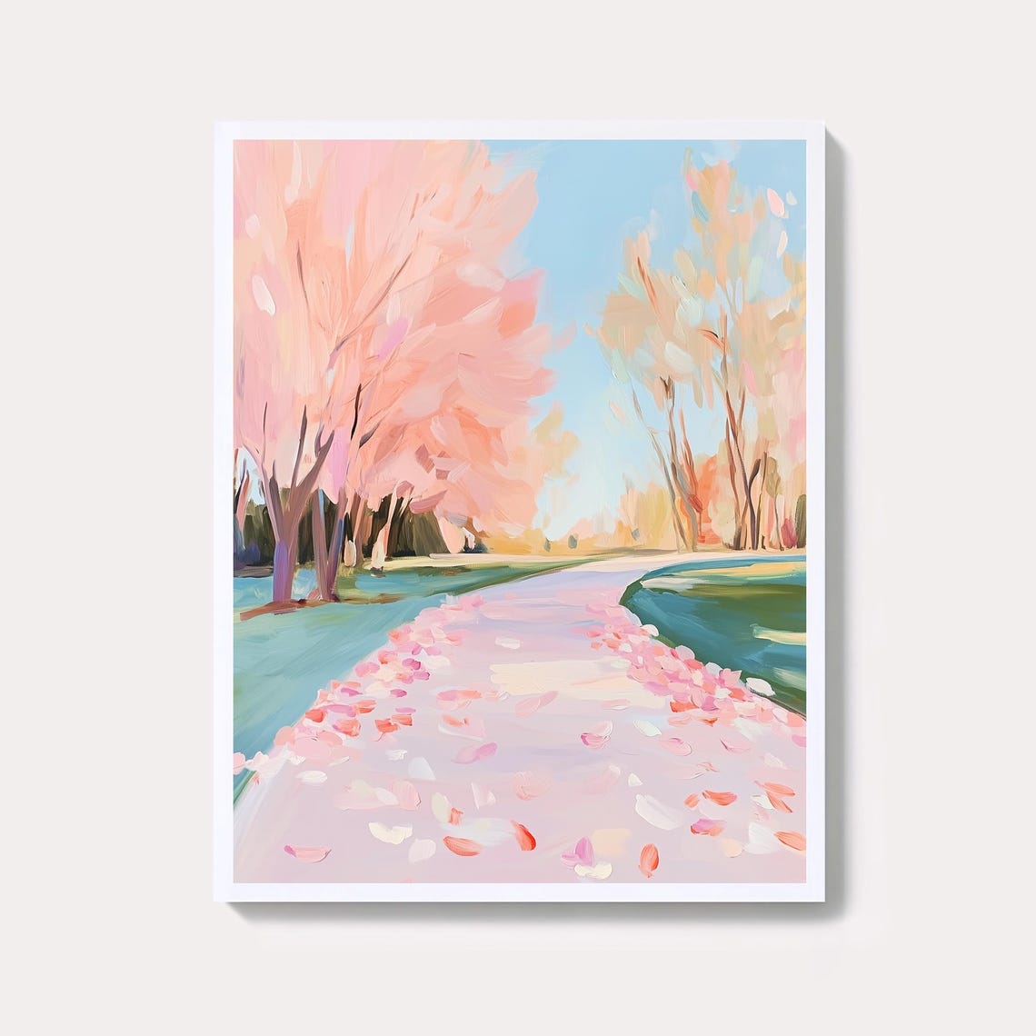 Pastel Pink Blossom Trees Along a Spring Park Pathway Wall Art