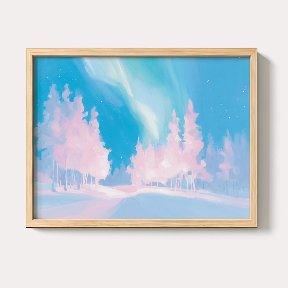 Pastel Winter Forest With Aurora Sky And Snowy Pines Wall Art