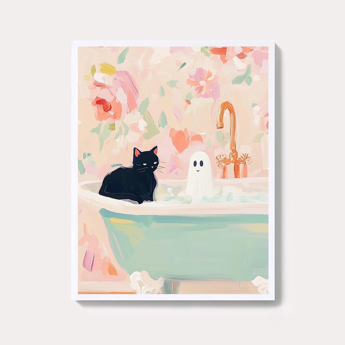Halloween Bathroom Art Print Spooky Black Cat