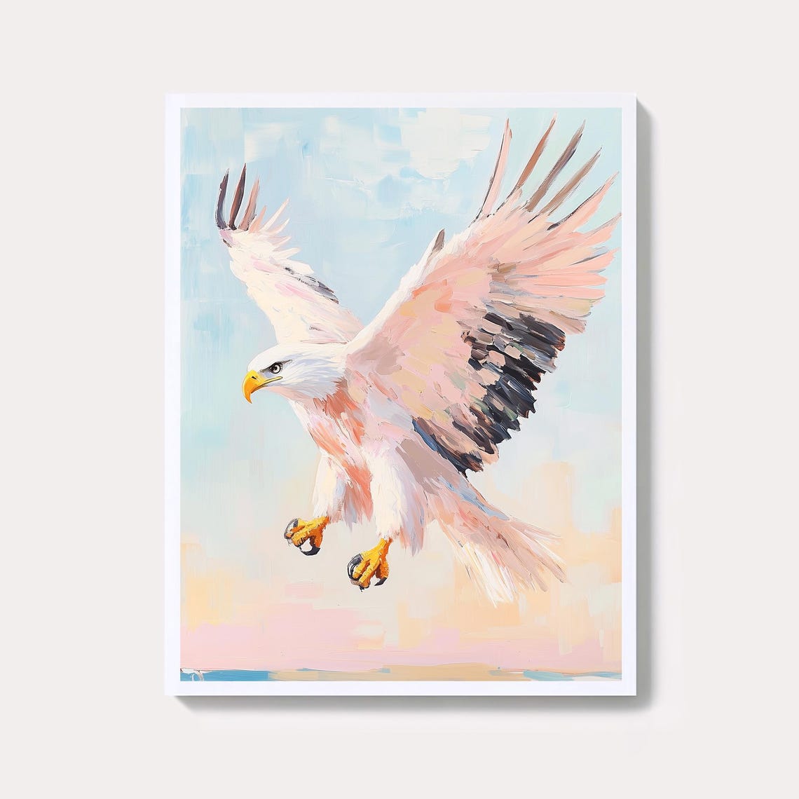 Majestic Bald Eagle Soaring In Pastel Watercolor Sky Art Poster