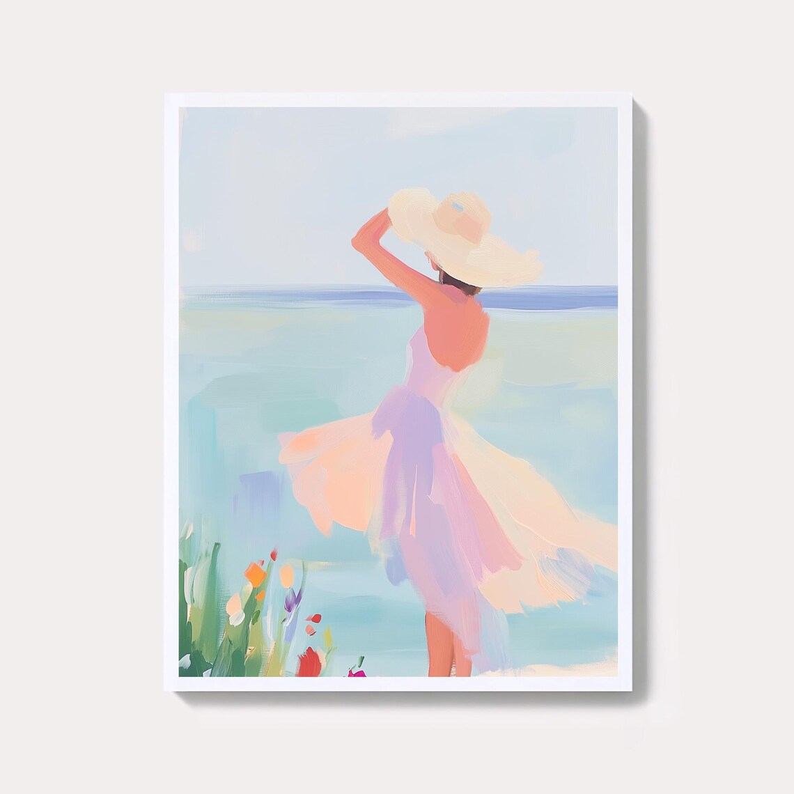 Girl By Lakeside Painting Tranquil Waterside Art Print