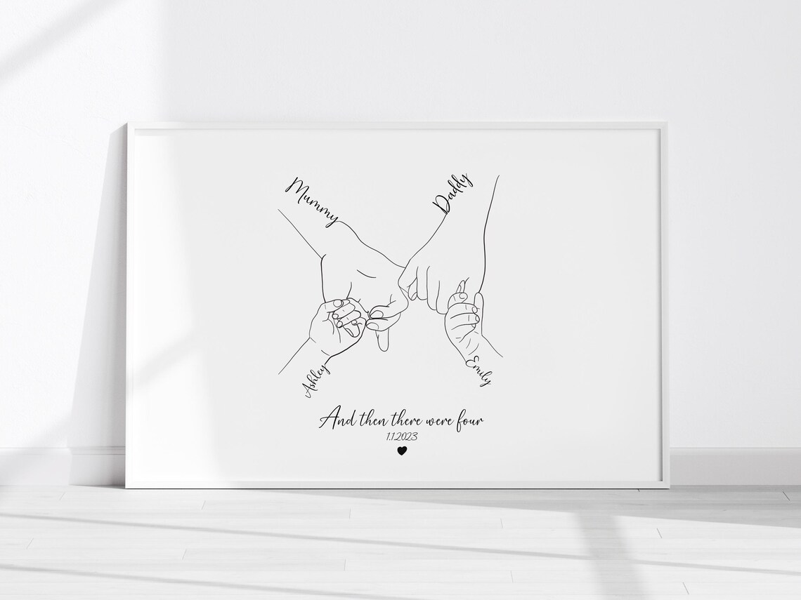And Then There Were Four New Baby Line Art Hands Family Print - Image 2
