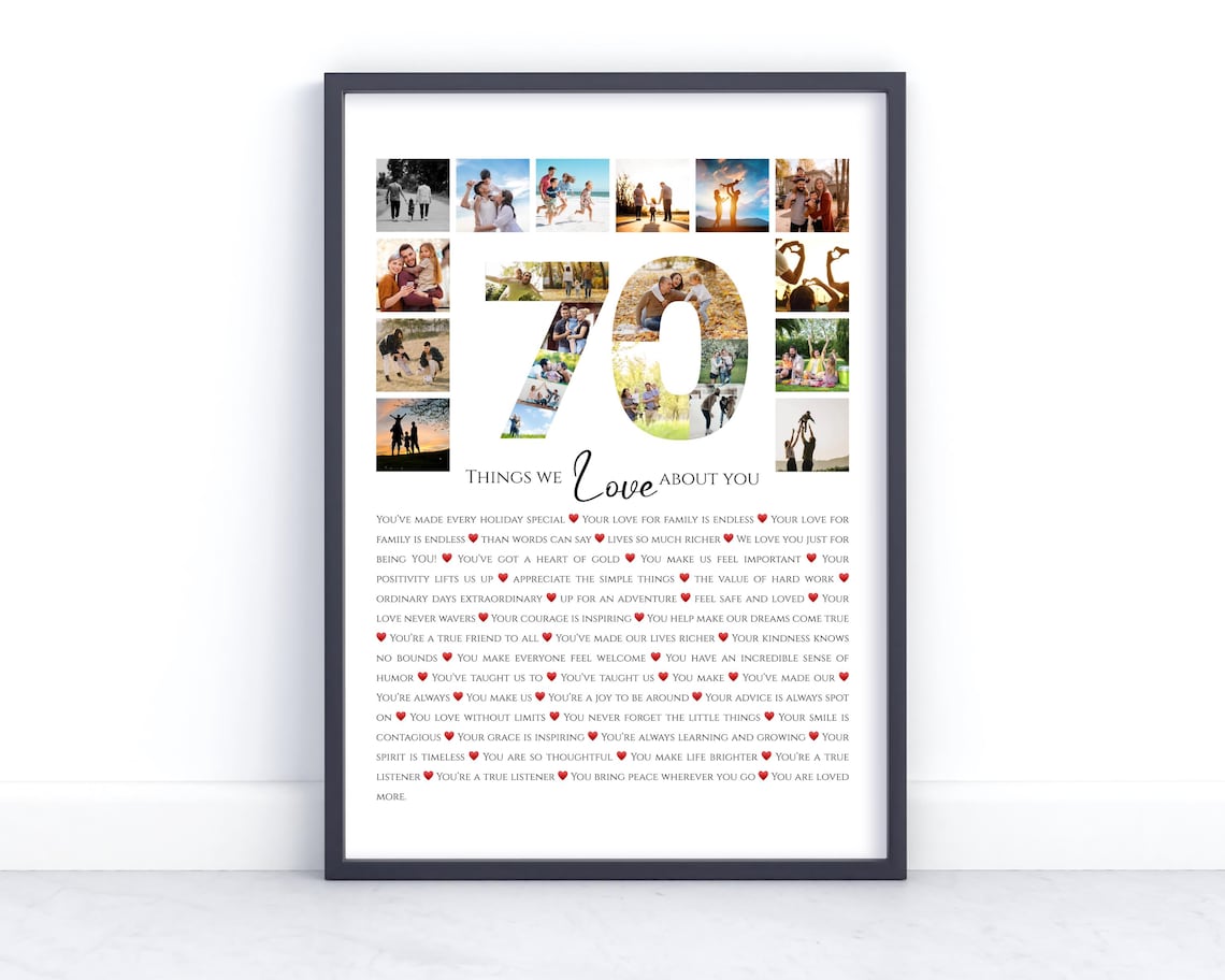 70th Birthday Photo Collage 70 Things We Love About You Art Print