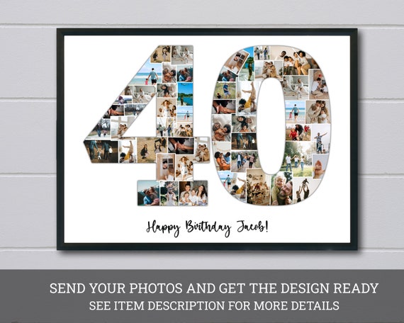 Custom 40th Birthday Photo Collage Personalized 40th Picture Collage Template Editable Number Collage Birthday Gift Forty Diy