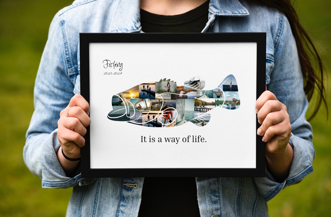 Bass Fish Custom Photo Collage Gift Personalised Fishing Git For Fishermen Fishing Dad Poster Fishing Gifts For Men Christmas Gifts