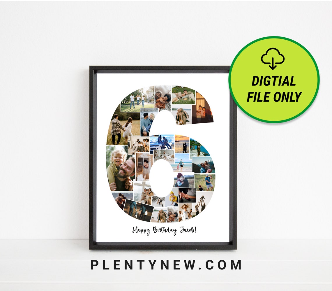 Number 6 Photo Collage Happy Birthday Jacob Memory Gift Poster