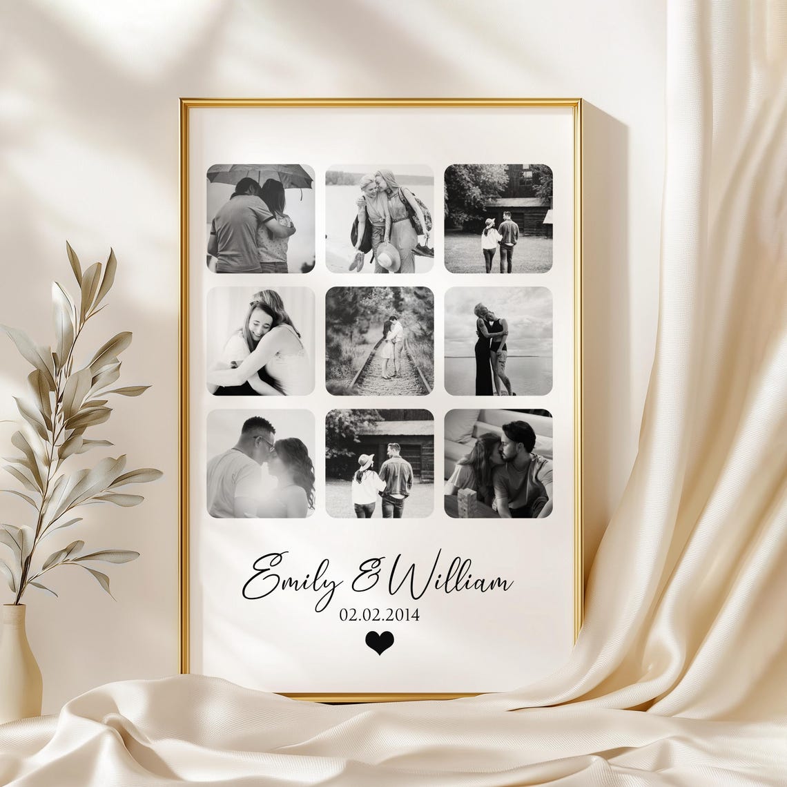 Personalised Couple Nine Photo Grid Collage Anniversary Gift Poster