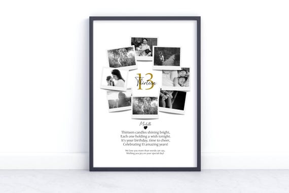 Personalised 13th Birthday Photo Collage Thirteen Gift Daughter Son Friend 13th Birthday Gift 13 Birthday Wall Art Polaroid Photo Decor