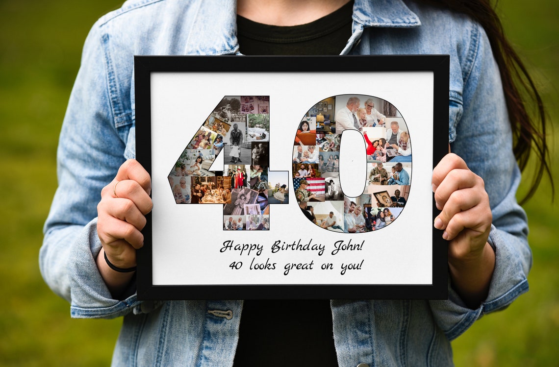 Custom Number 40 Photo Collage Happy 40th Birthday Gift Poster